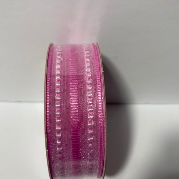 2 Rolls Spring Ribbon Pink Sheer Stripe - Picture 6 of 13